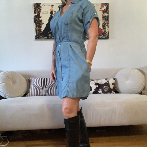 Guess soft denim button up dress with tie waist - Picture 4 of 14